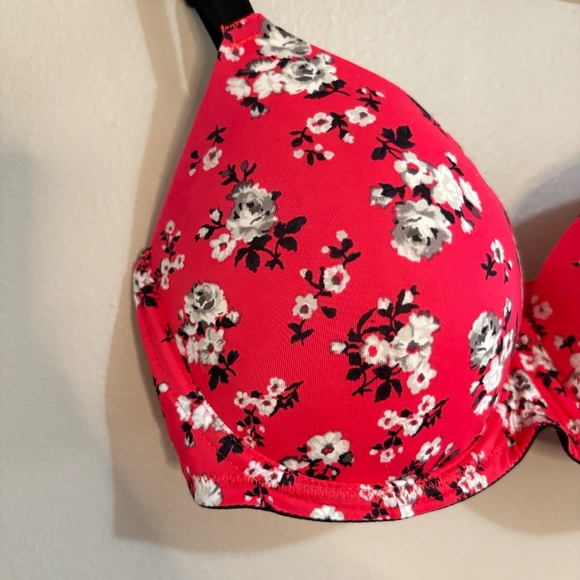 PINK Victoria's Secret Red and Black Florals Bra 32DD - Picture 5 of 11